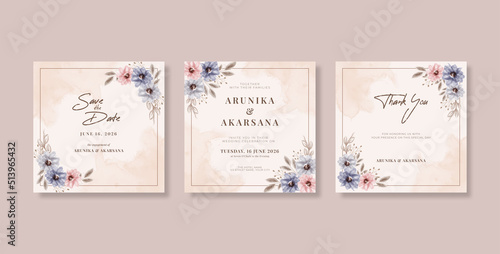 Beautiful rustic wedding invitation square set template