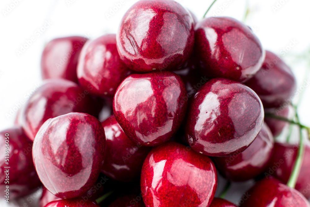 Ripe cherries close-up. Berries macro photo Ripe cherries close-up. Berries macro photo