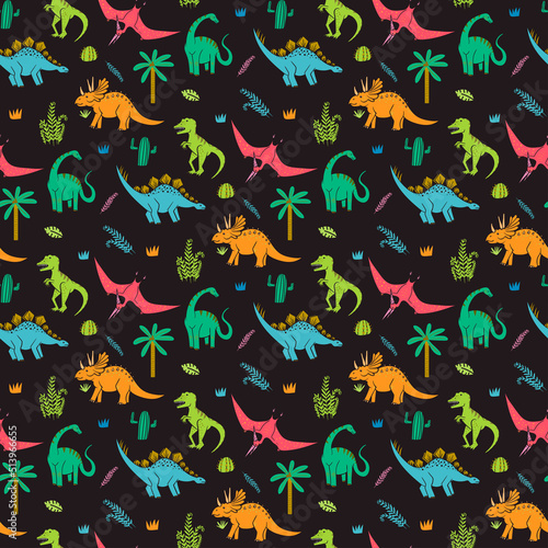 seamless pattern with dinosaurs,childish with bright colors