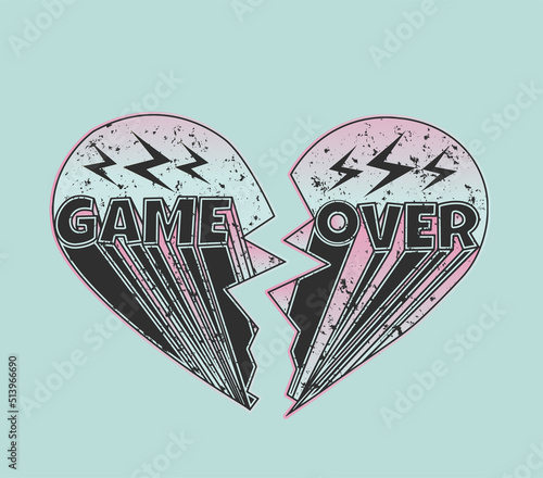 game over, broken heart in 80s style