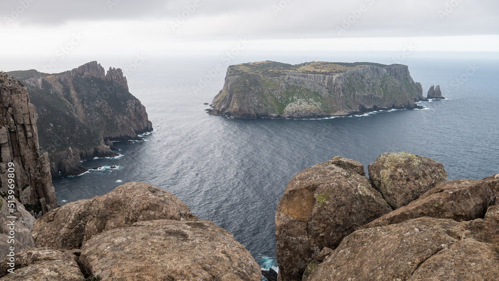 View of Tasman Island from Cape Pillar along the Three Capes Track in south-east Tasmania, March 2020