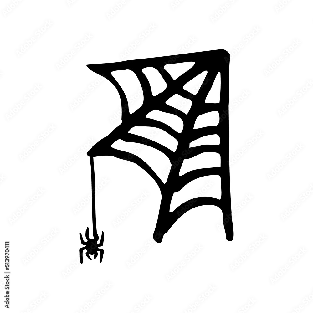 Spider web doodle black on white. Vector illustration Spider web doodle black on white. Vector illustration