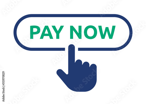 Pay now button icon vector with hand symbol illustration isolated on white background.