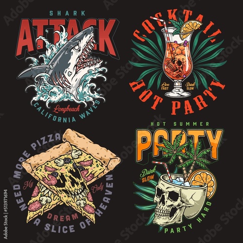 Cocktail party set emblems colorful