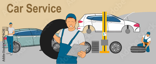 Car service and repair. Vector illustration