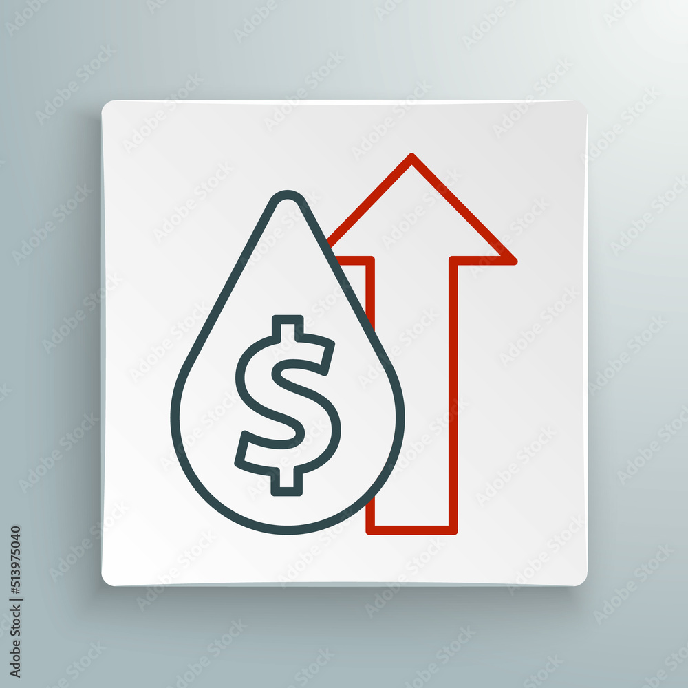 Line Oil price increase icon isolated on white background. Oil industry crisis concept. Colorful outline concept. Vector Line Oil price increase icon isolated on white background. Oil industry crisis concept. Colorful outline concept. Vector