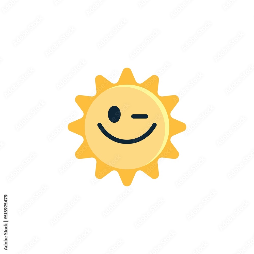 Winking Sun Face emoticon flat icon