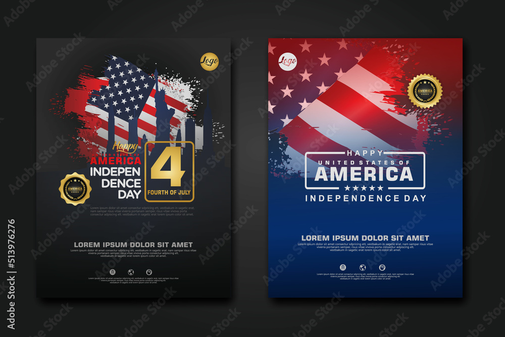 Set poster design united states of America happy Independence Day background template