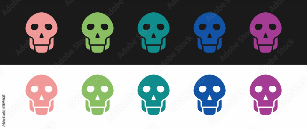 Fototapeta premium Set Skull icon isolated on black and white background. Happy Halloween party. Vector
