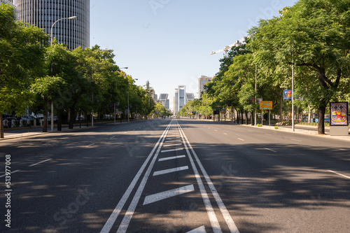 Madrid, Spain; June 28, 2022: Traffic closures in the main streets and avenues of Madrid on the occasion of the NATO Summit. Paseo de la Castellana, Recoletos, Alcalá street and Gran via.