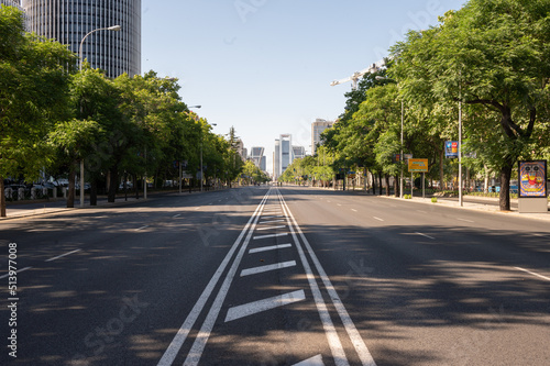 Madrid, Spain; June 28, 2022: Traffic closures in the main streets and avenues of Madrid on the occasion of the NATO Summit. Paseo de la Castellana, Recoletos, Alcalá street and Gran via. photo