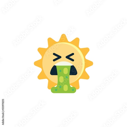 Vomiting sun face emoji flat icon