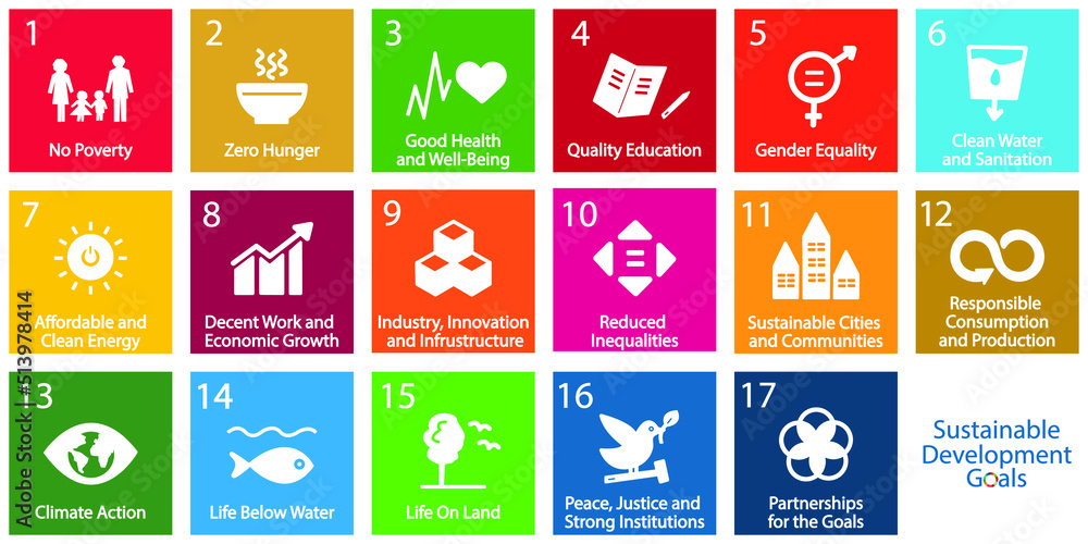 17 Sustainable Development Goals set by the United Nations General Assembly, Agenda 2030. Isolated icon set. Vector illustration EPS 10
