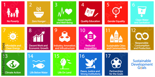 17 Sustainable Development Goals set by the United Nations General Assembly, Agenda 2030. Isolated icon set. Vector illustration EPS 10 photo