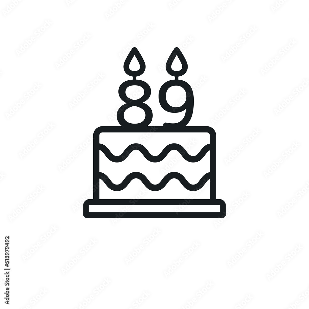 Birthday cake line icon with candle number 89 (eighty-nine). Vector. Birthday cake line icon with candle number 89 (eighty-nine). Vector.