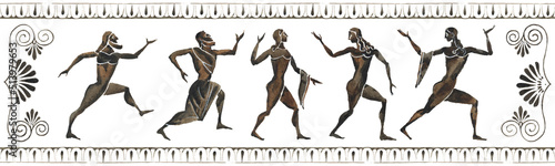Stampa su tela Terracotta Bowl Ancient Greek Art. Dancing people. Web banner.