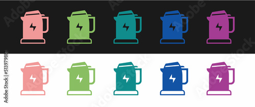 Set Electric kettle icon isolated on black and white background. Teapot icon. Vector