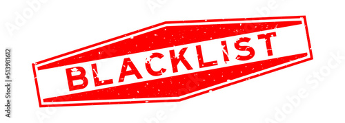 Grunge red blacklist word hexagon rubber seal stamp on white background