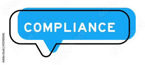 Speech banner and blue shade with word compliance on white background