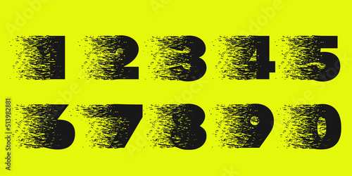 Numbers set in fast speed style. Dry brush stroke with grunge lines and dots.