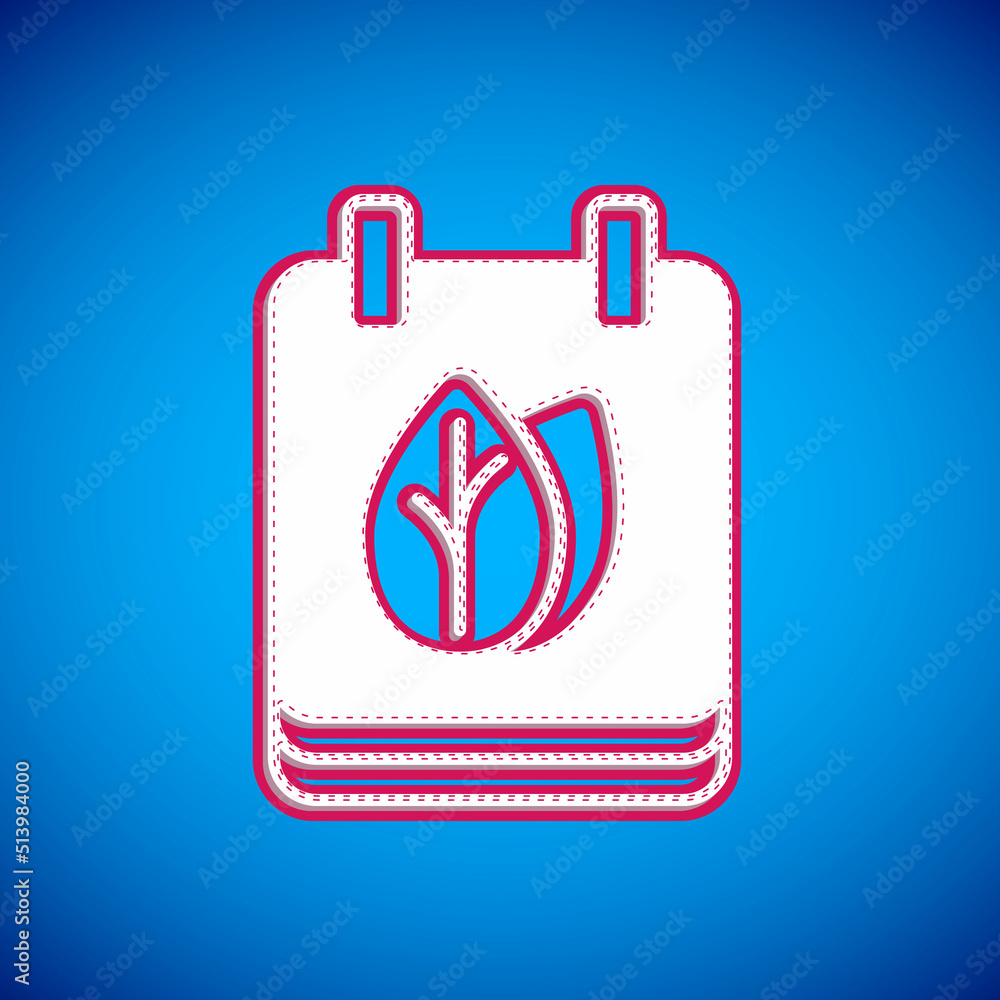 White Calendar with autumn leaves icon isolated on blue background. Vector White Calendar with autumn leaves icon isolated on blue background. Vector
