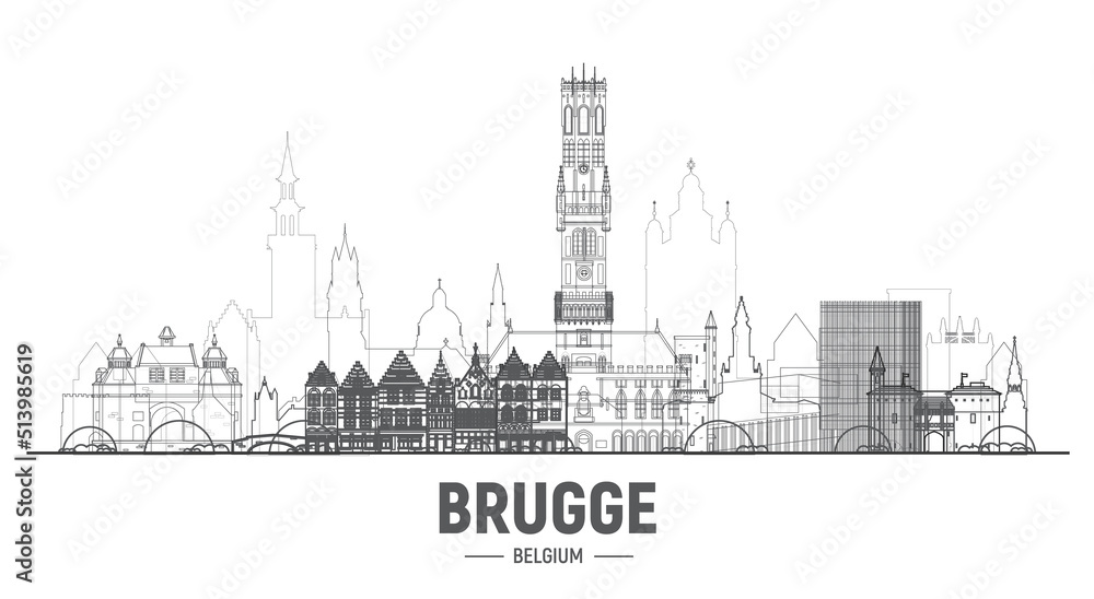 Brugge line skyline vector illustration at white background. Business travel and tourism concept with famous France landmarks.