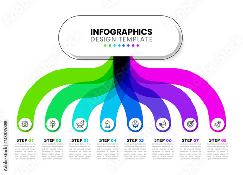 Infographic template. 8 colored lines connected to the title