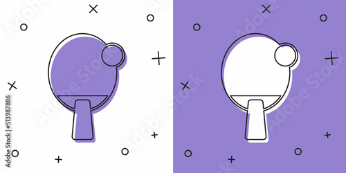 Set Racket for playing table tennis icon isolated on white and purple background. Vector