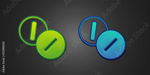 Green and blue Toothache painkiller tablet icon isolated on black background. Tooth care medicine. Capsule pill and drug. Pharmacy design. Vector