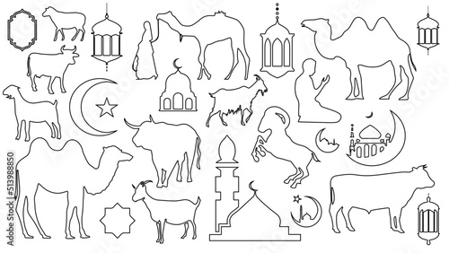 Fototapeta Naklejka Na Ścianę i Meble -  camel cow goat silhouette vector set
