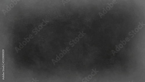 Grunge background texture image. Old abstract vintage black wallpaper. Dirty paper art with scratches and stain. Rough dark aged canvas with dirt and brush lines. Vignette light and shadow effect.