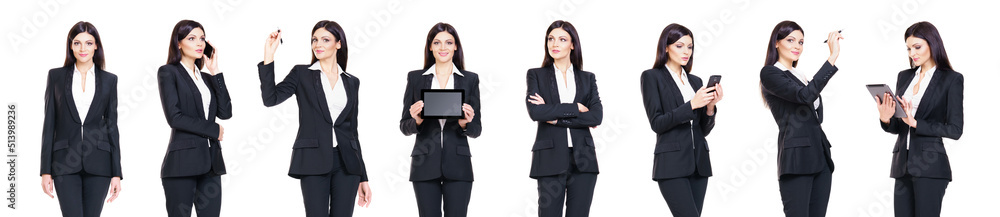 Set of beautiful, attractive businesswoman isolated on white. Business, career success concept. Set of beautiful, attractive businesswoman isolated on white. Business, career success concept.