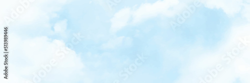 Panorama view blue sky with white cloud, hand painted abstract watercolor background, vector illustration