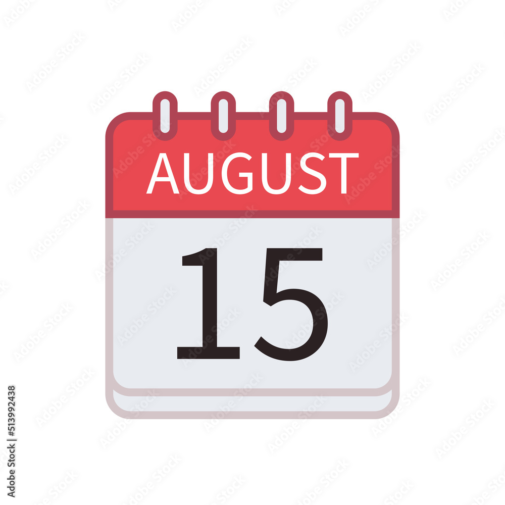 Calendar icon of 15 August. Date and month. Flat vector illustration.. Stock Vector Adobe Stock