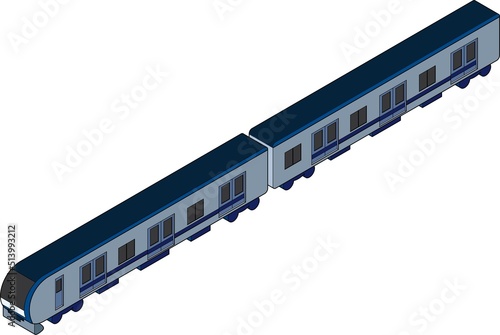 青い地下鉄車両のイラスト。立体的なアイソメトリック素材.