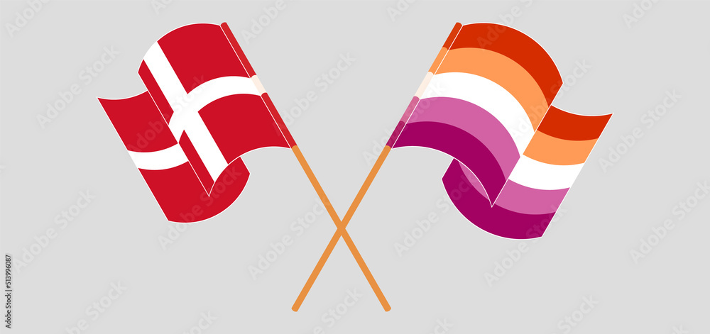 Crossed and waving flags of Denmark and Lesbian Pride Crossed and waving flags of Denmark and Lesbian Pride