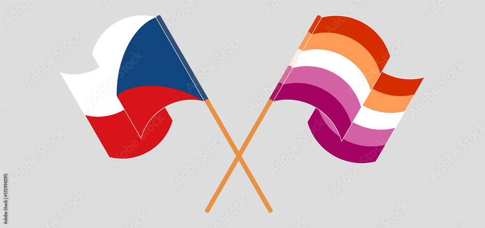 Crossed and waving flags of Czech Republic and Lesbian Pride Crossed and waving flags of Czech Republic and Lesbian Pride