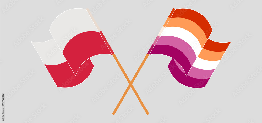 Crossed and waving flags of Poland and Lesbian Pride Crossed and waving flags of Poland and Lesbian Pride