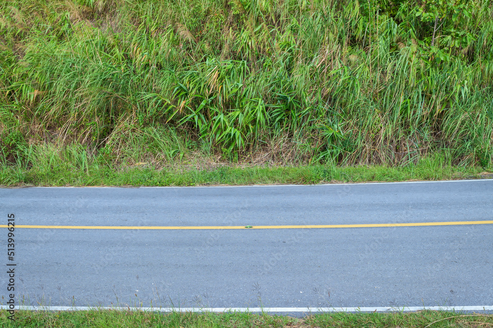 Obraz premium Side view of asphalt road with green grass.