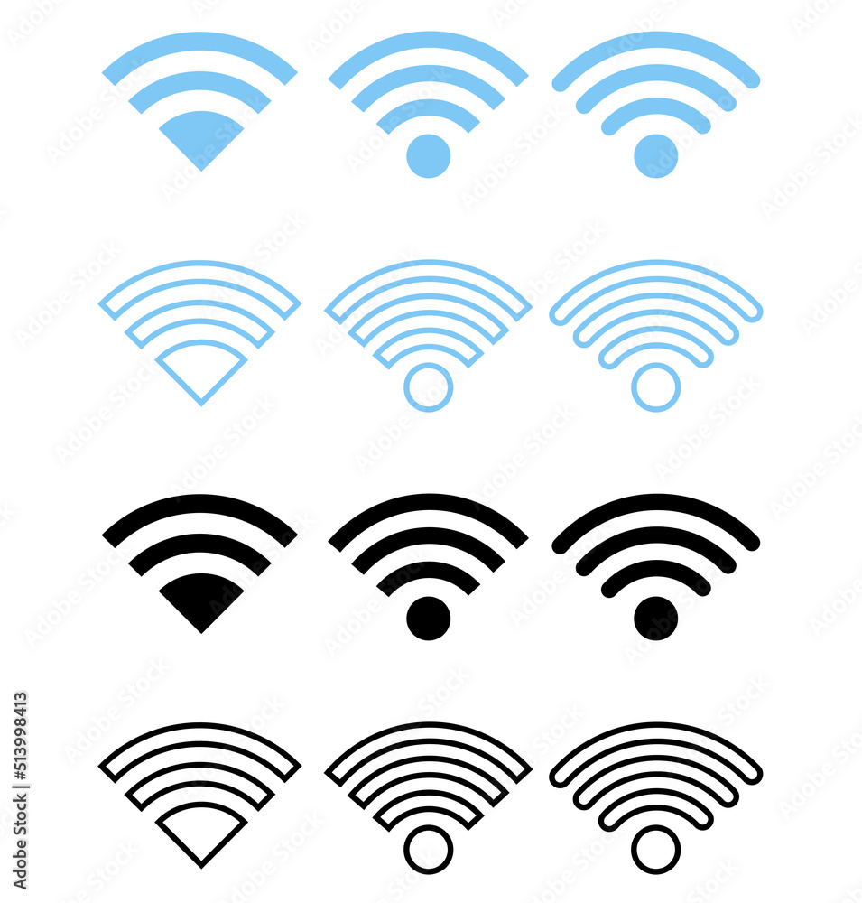 Wifi icon. Vector wi-fi signal black wireless icons set Wifi icon. Vector wi-fi signal black wireless icons set