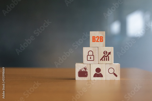 B2B concepts about managing a networked business B2B HR technology, stacked wooden blocks, B2B on top and different colors