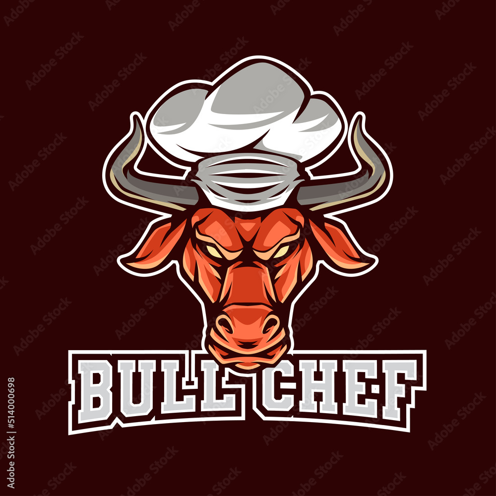Red Bull head Chef Cartoon Mascot