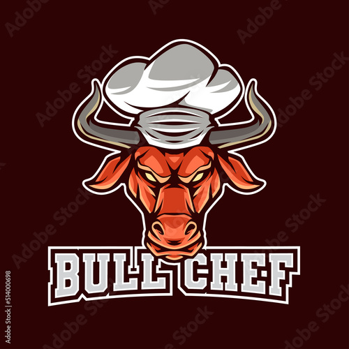 Red Bull head Chef Cartoon Mascot