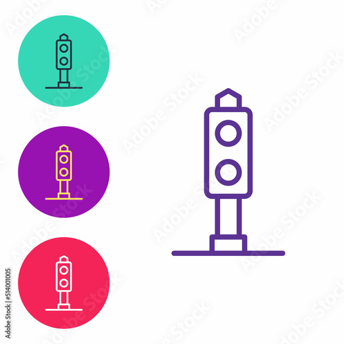 Set line Train traffic light icon isolated on white background. Traffic lights for the railway to regulate the movement of trains. Set icons colorful. Vector