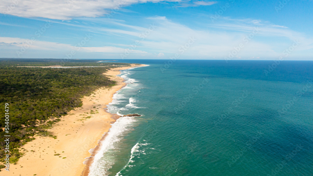 Tropical landscape with a beautiful beach top view. Tropical beach scenery. Sri Lanka.