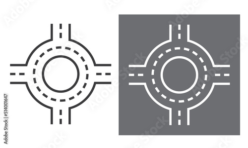 Road junction icon, intersection roads thin line web symbol in two different versions.