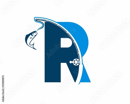 R Letter with fishing rod silhouette logo