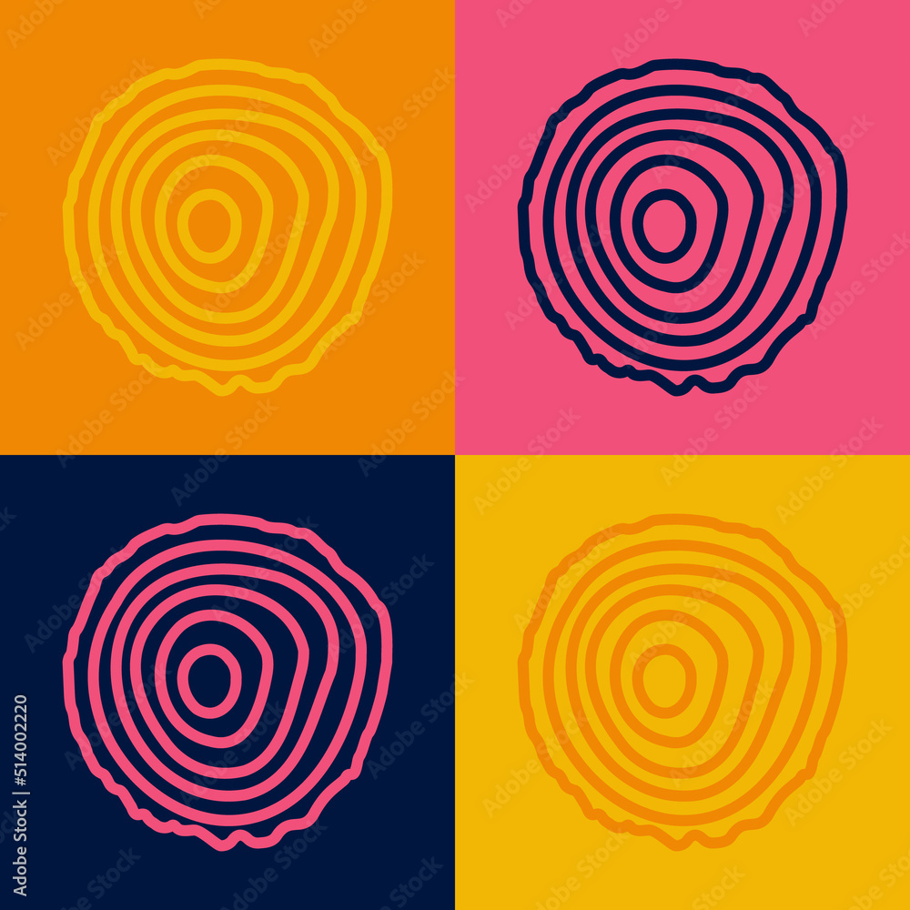 Pop art line Tree rings icon isolated on color background. Wooden cross section. Vector Pop art line Tree rings icon isolated on color background. Wooden cross section. Vector