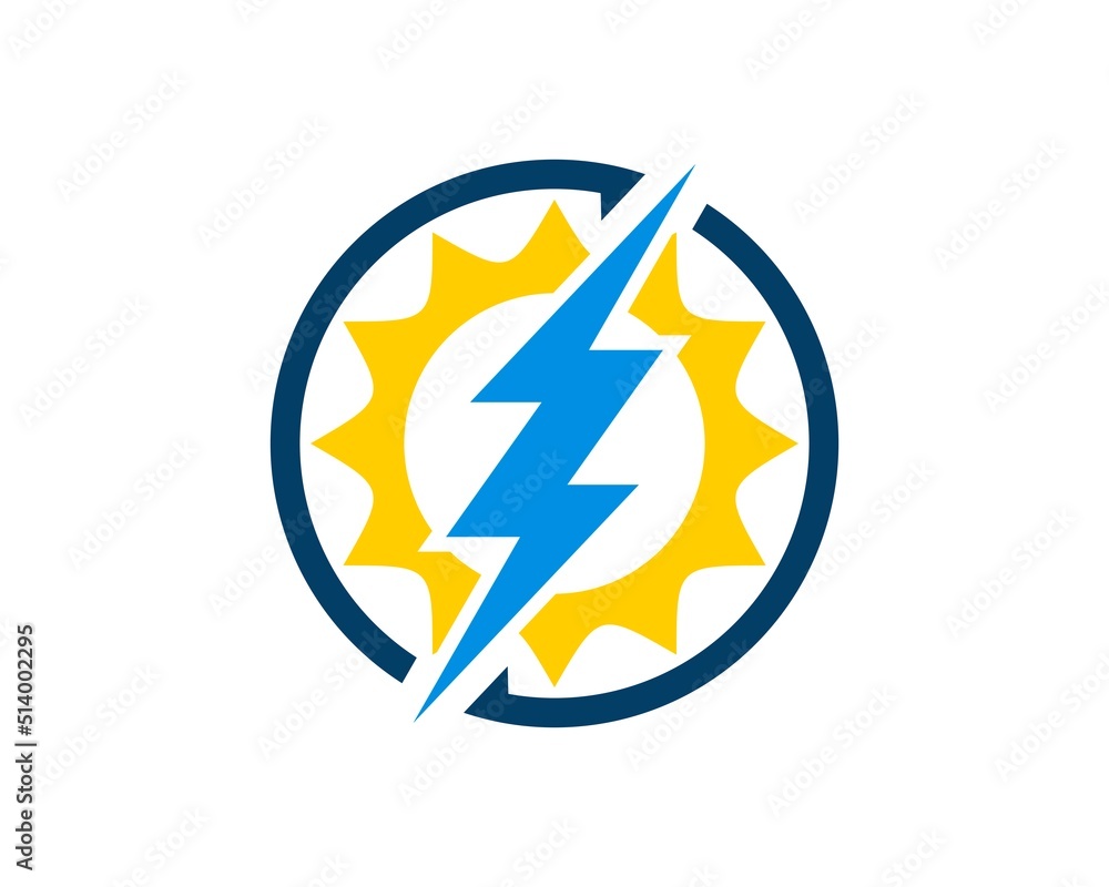 Obraz premium Circle swoosh with sun and electrical lightning