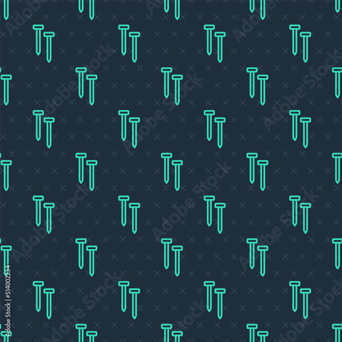 Green line Metallic nails icon isolated seamless pattern on blue background. Vector